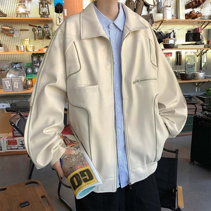 Spring Autumn Leather Coat Men Timeless Transitional Layer