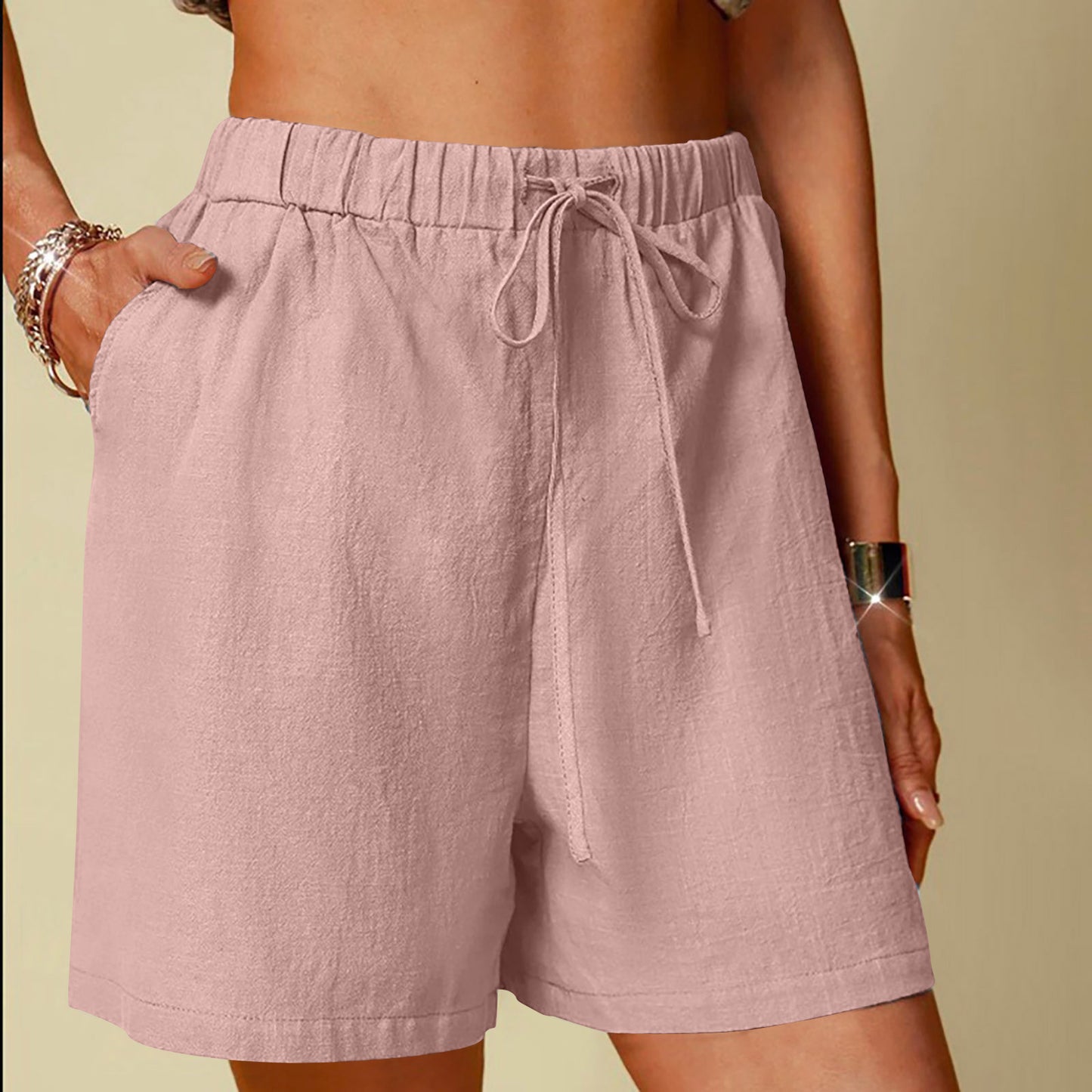 Women's Cotton Linen Pure Color Comfort Wide Leg Shorts