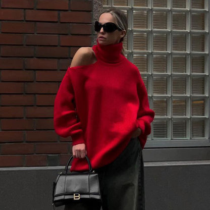 Fashion Pullover Knitting Turtleneck Off-the-shoulder Sweater