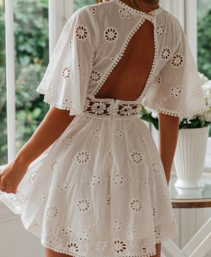 Lace patchwork cotton dress