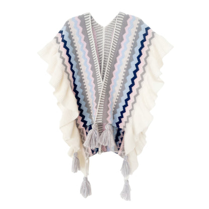 European And American Spring Autumn And Winter Ladies Travel Ethnic Style Ruffled Knitted Shawl