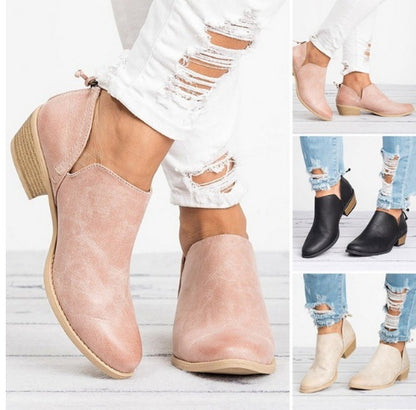 Spring Autumn Women Butterfly-knot Boots Slip-On Med High Heels Female Shoes Short Boots Pointed Toe Shoes Woman
