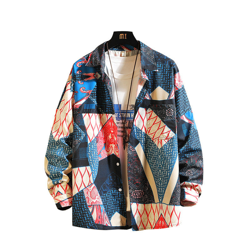 Long sleeve shirt men's casual flower shirt men's youth fashion size jacket
