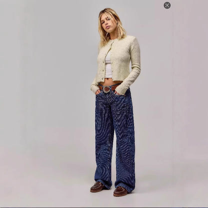 Women's Loose Retro Straight Striped Jeans