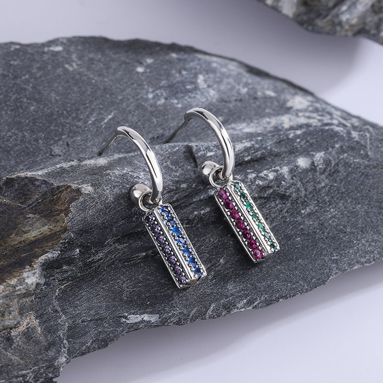 Long 925 Sterling Silver Colorful Lovely Earrings