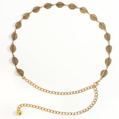 Leaf Style Waist Chain Retro Paired With Denim Skirt And Pants