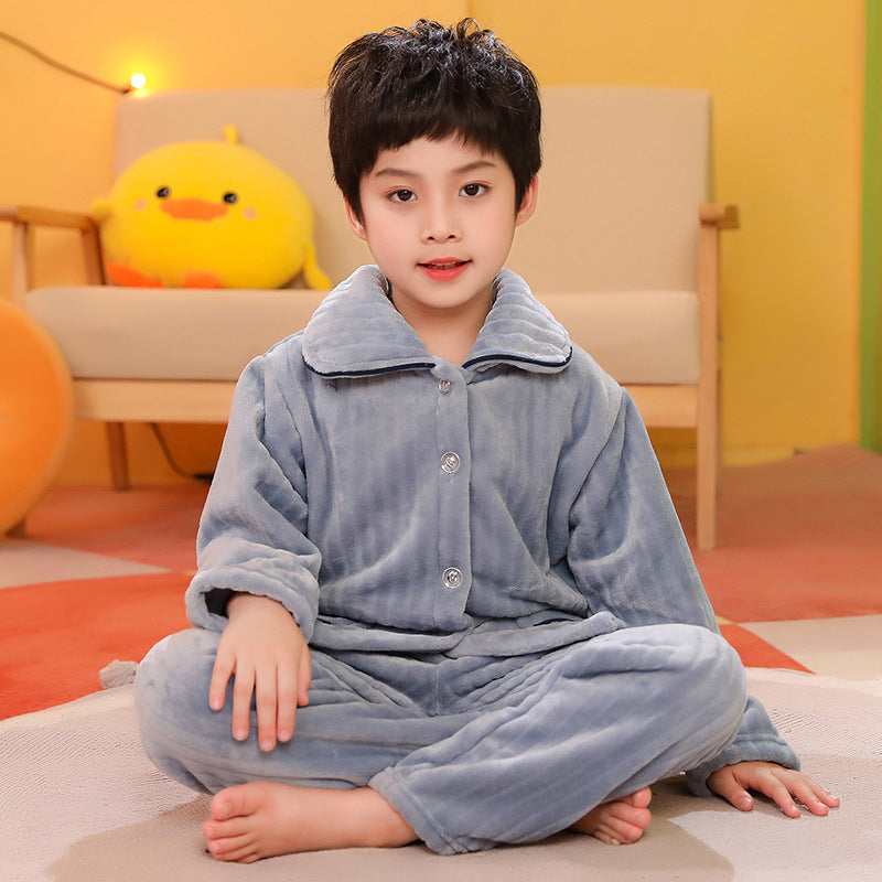 The Winter Shield: Boys’ Solid Color Flannel Pajama Set