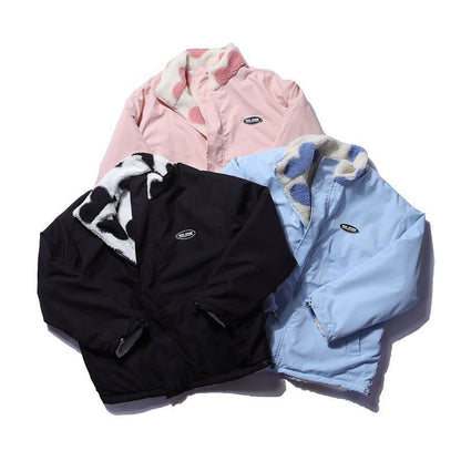 Love Lamb Plush Coat Stand-up Collar Cotton-padded Clothes