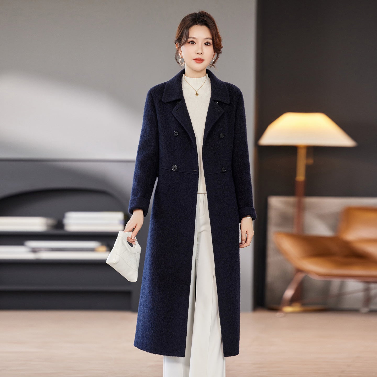 Double-breasted Over-the-knee Fashion Zero Cashmere Coat