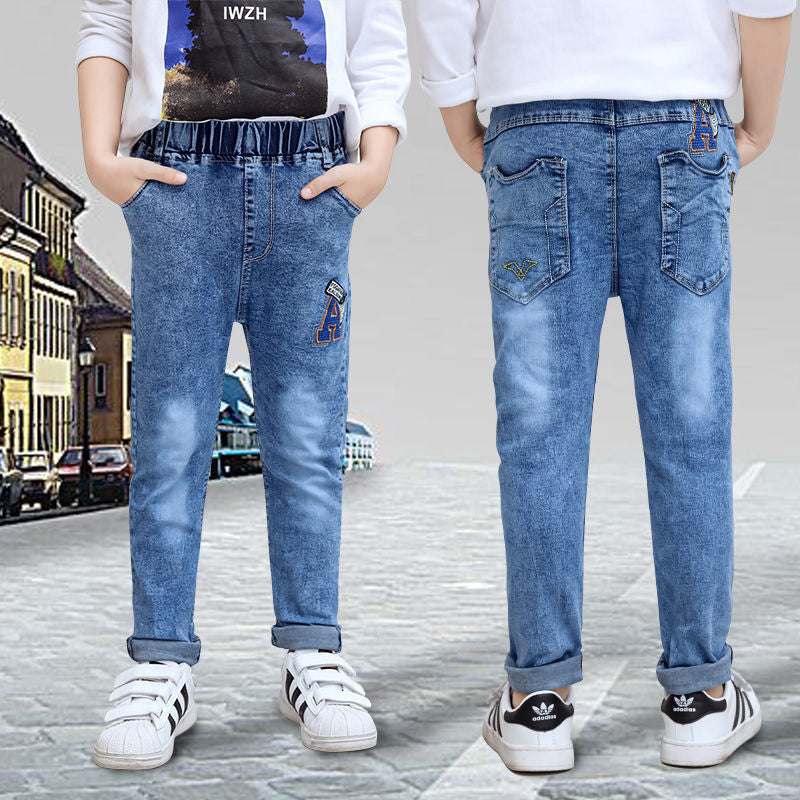 Boys Jeans Autumn Winter New One-Piece Velvet Plush Comfort