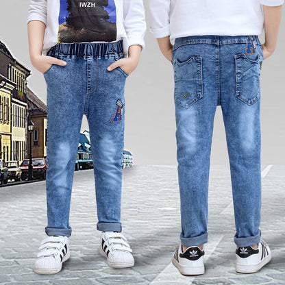 Boys Jeans Autumn Winter New One-Piece Velvet Plush Comfort