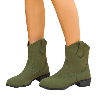 New Pointed British Style Mid Heel Boots