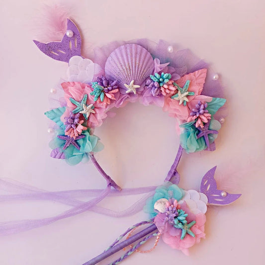 Mermaid Headband South Korea Colorful Mermaid Tail Hairband Decoration Children Cartoon Starfish Magic Wand