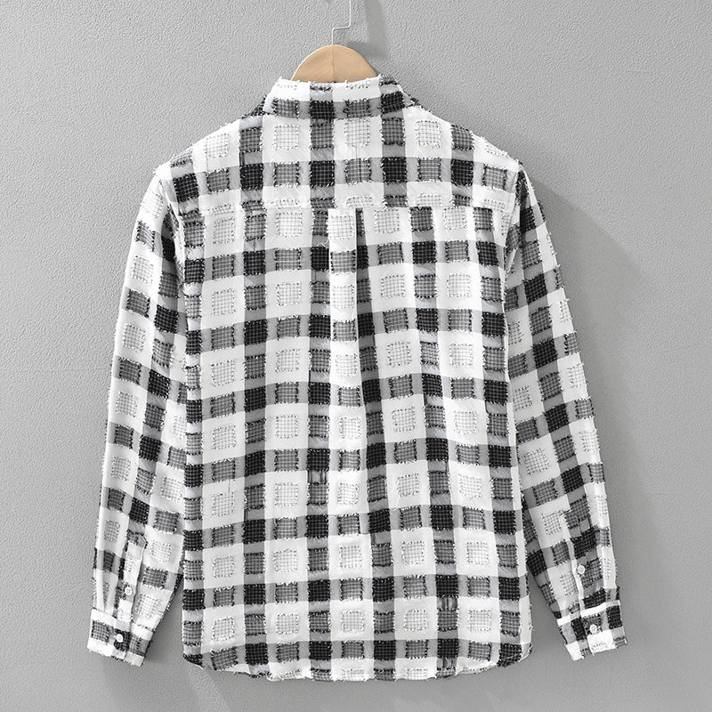 Japanese Trendy Plaid Long Sleeve Shirt For Men