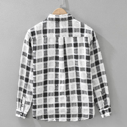 Japanese Trendy Plaid Long Sleeve Shirt For Men