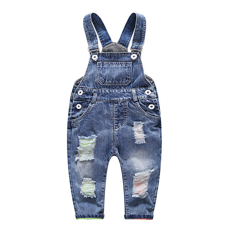 Boys Fashion Simple Denim Suspender Pants Classic Adventure