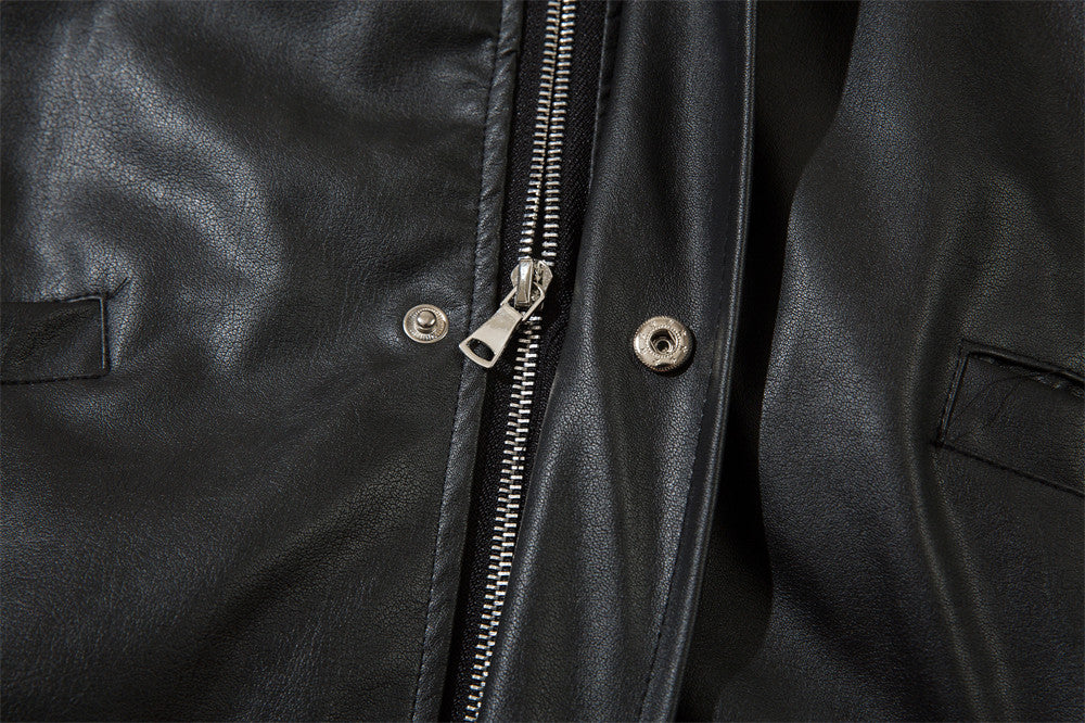 Mens American Embroidery Letters Motorcycle PU Leather Jacket Iconic Americana