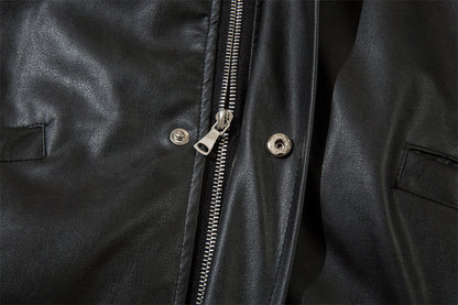 Mens American Embroidery Letters Motorcycle PU Leather Jacket Iconic Americana