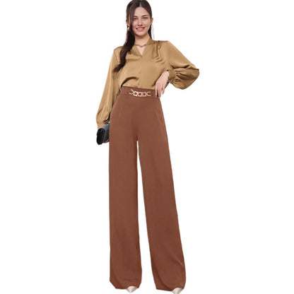 Solid Color Drape Fashionable Wide Leg Pants Women