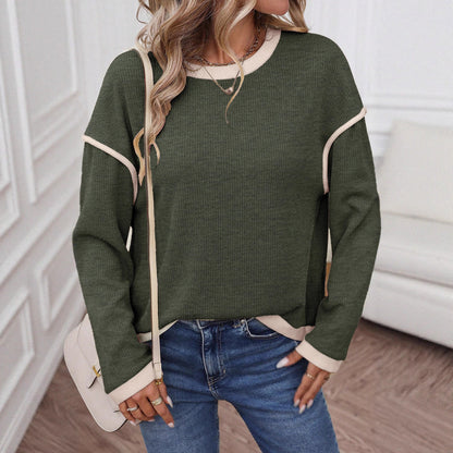Solid Color Stitching Long-sleeved Shirt Women