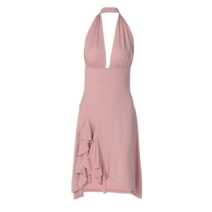 Women's Fashion Sexy Deep V Backless Waist Trimming Sheath Sleeveless Dress