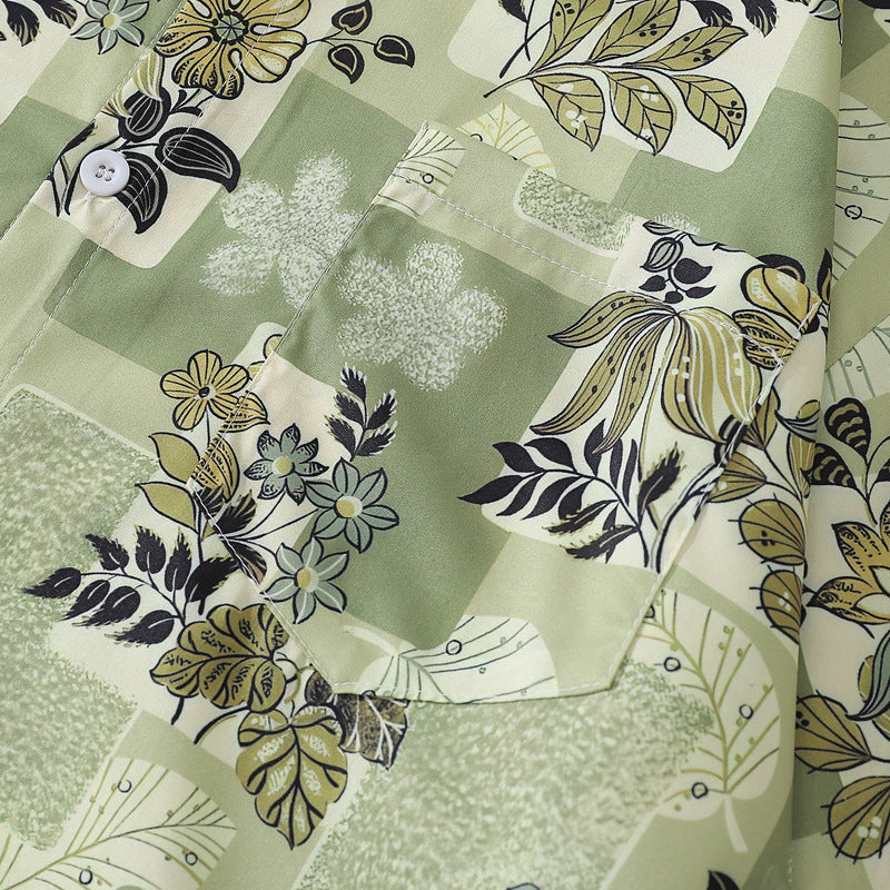 Japanese Retro Floral Full Print Long Sleeve Shirt For Men