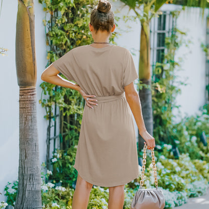 Ladies New V Neck Tie Short Sleeve Dress