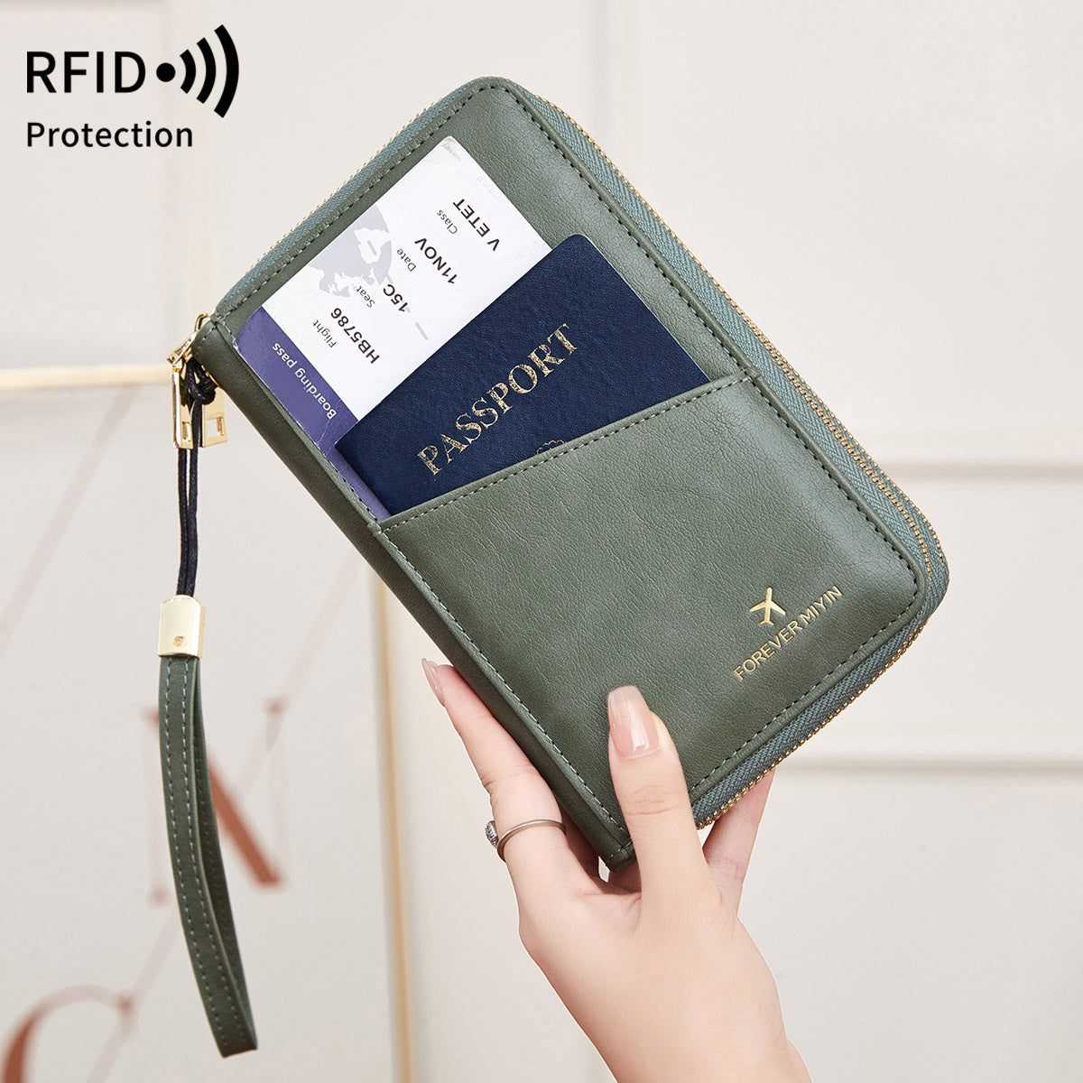 RFID Multi-functional Double Zipper Storage Crossbody Wallet