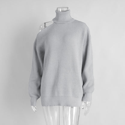 Fashion Pullover Knitting Turtleneck Off-the-shoulder Sweater