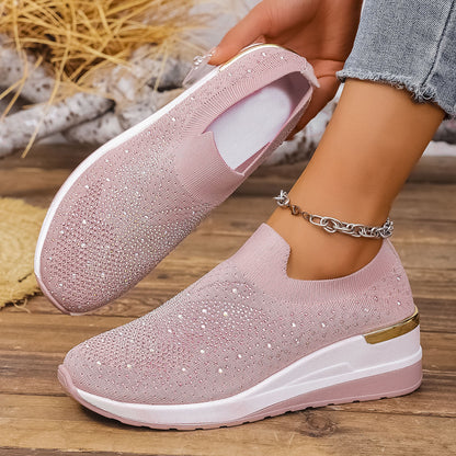 Pumps Women's Summer Wedge Round Toe Rhinestone Slip-on Women's Pumps Pumps