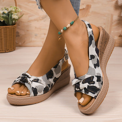 Women's Plus Size Hemp Rope Bow Wedge Casual Sandals