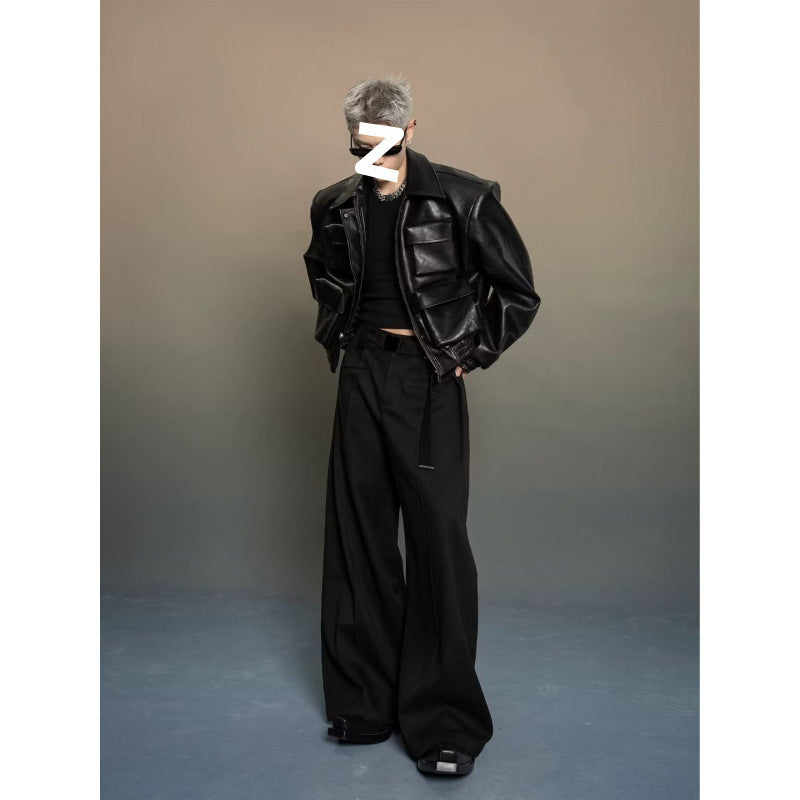 Trendy Korean Style Cutting Design Leisure Leather Jacket Top Precision Fashion