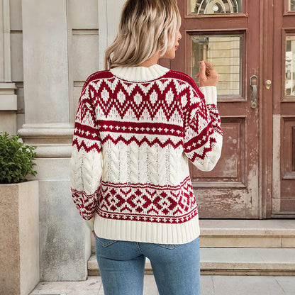 Retro Jacquard Pullover Knitted Sweater Women