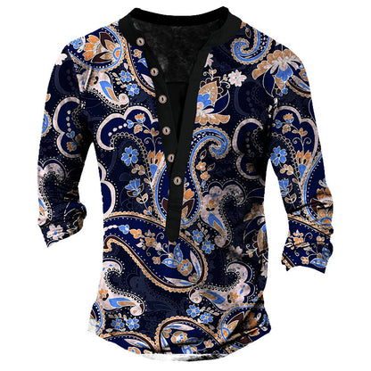 Heritage Retro Henry Neck Printed Long Sleeve T-Shirt
