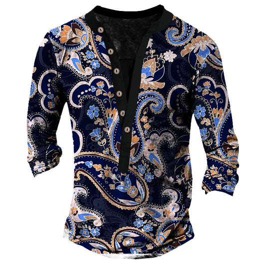 Heritage Retro Henry Neck Printed Long Sleeve T-Shirt
