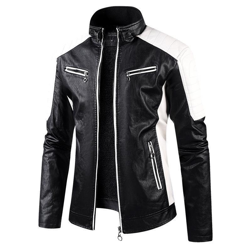 European Size Autumn Winter Leisure Leather Mens Coat Fleece-Lined Continental Comfort