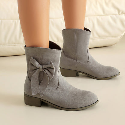 Low Heel Suede Large Size Sweet Bow Casual Boots