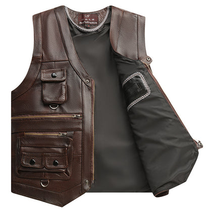 Genuine Leather Vest Man First-Layer Cowhide Motorcycle Essential Biker Core