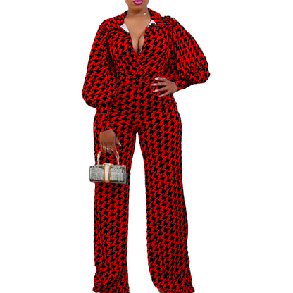 Loose Elastic V-neck Straight High Waist Jumpsuit