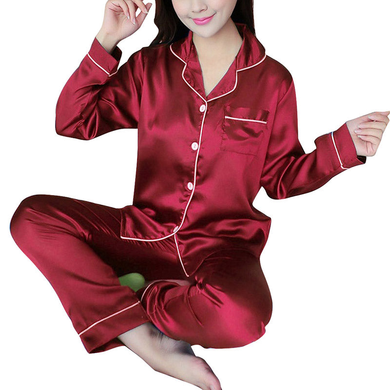 Women's Ice Silk Long Sleeve Home Pajama Set