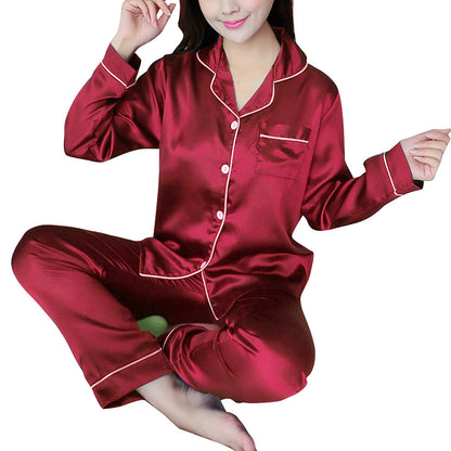 Women's Ice Silk Long Sleeve Home Pajama Set