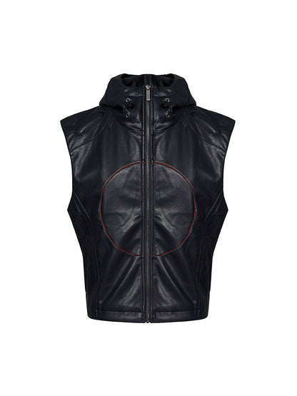 Short Hood Slim Fit Leather Waistcoat Coat Mens Summer Five-Pointed Star PU Edgy Playful