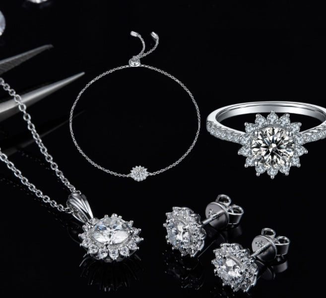 Womens Water Drop Gem Series Necklace Earring Ring Bracelet Fourpiece
