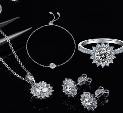 Womens Water Drop Gem Series Necklace Earring Ring Bracelet Fourpiece