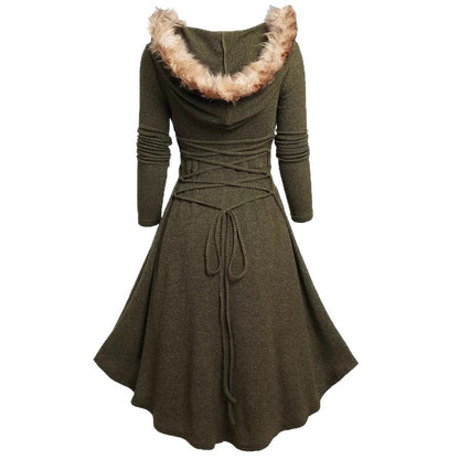 Christmas Women's Vintage Long Sleeve Plush Patchwork Retro Dress