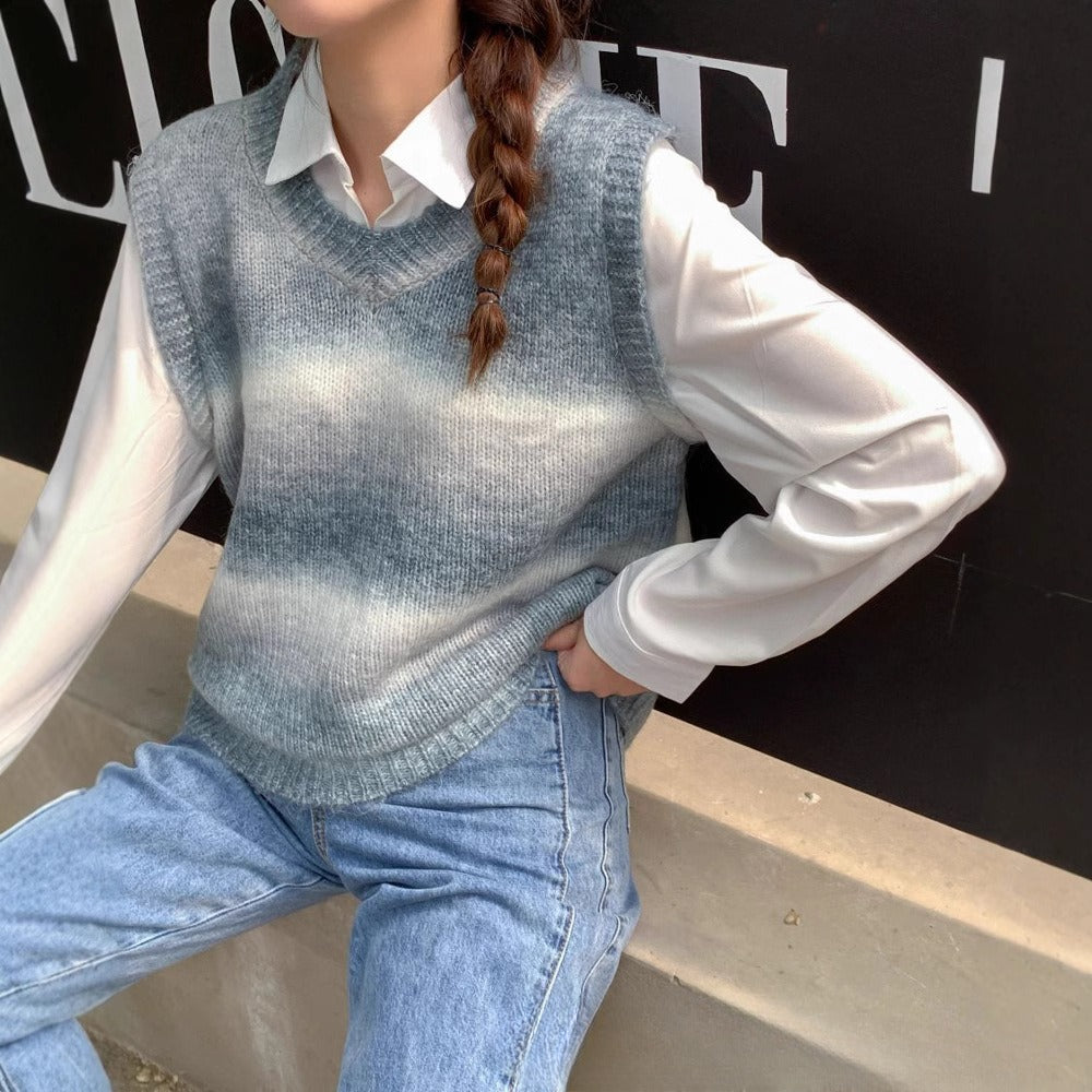 Fashionable All-match Round Neck Pullover Loose All-match Gradient Sweater