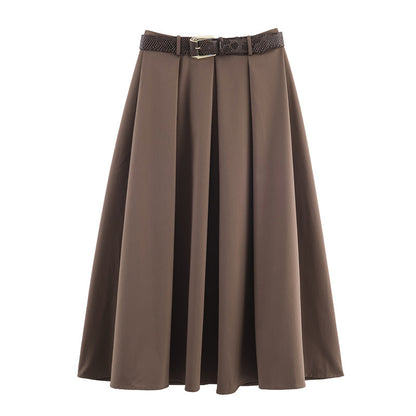 With Belt Cape Style Midi Dress Skirt Female