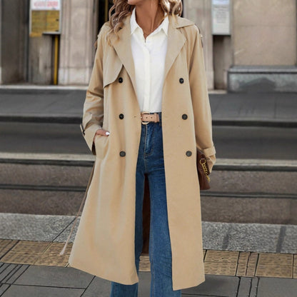 European And American Women's Clothing Double Breasted Belt Fleece Trench Coat Coat