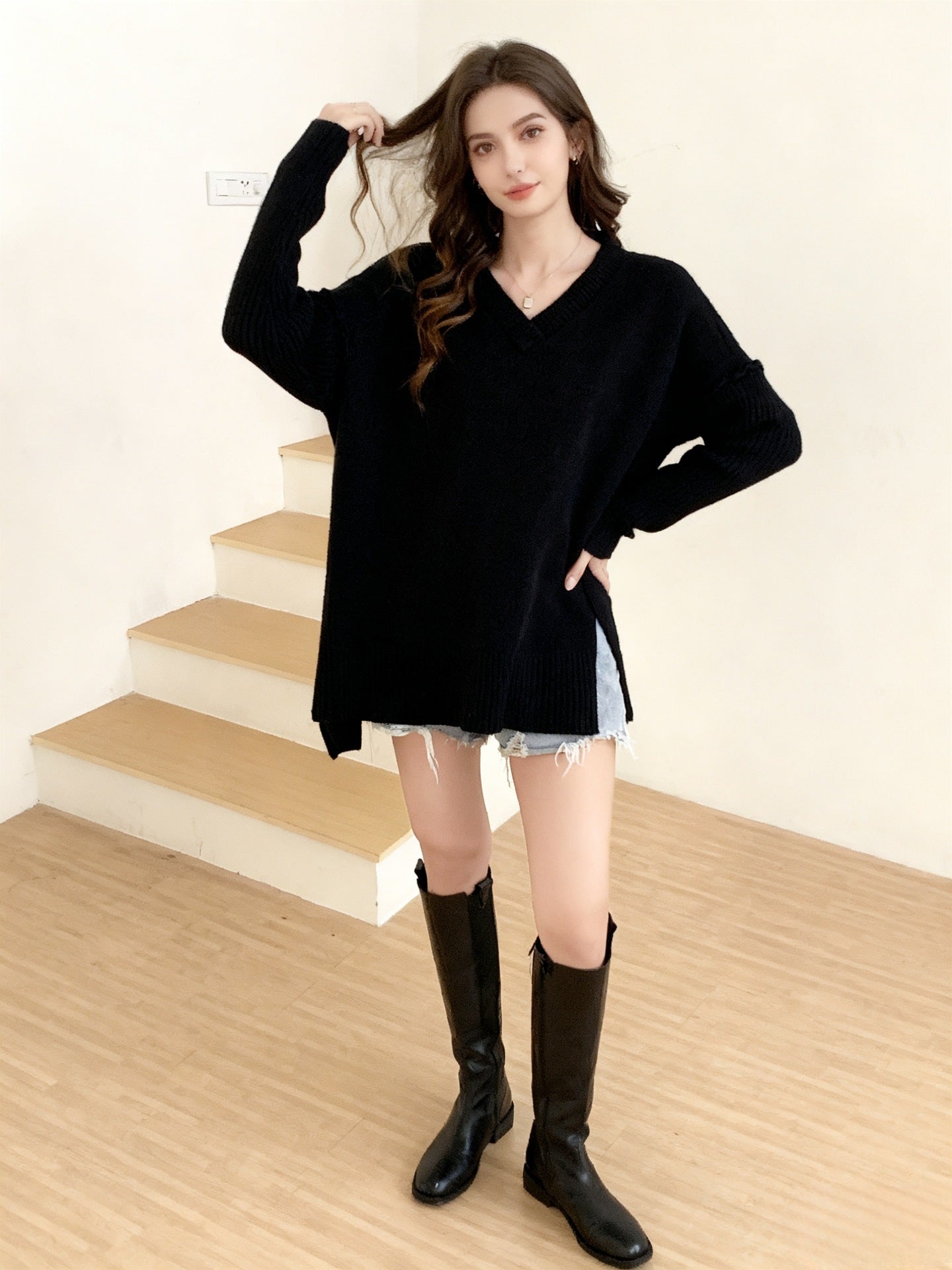 Knitwear Women's V-neck Plus Size Fashion Pullover Sweater