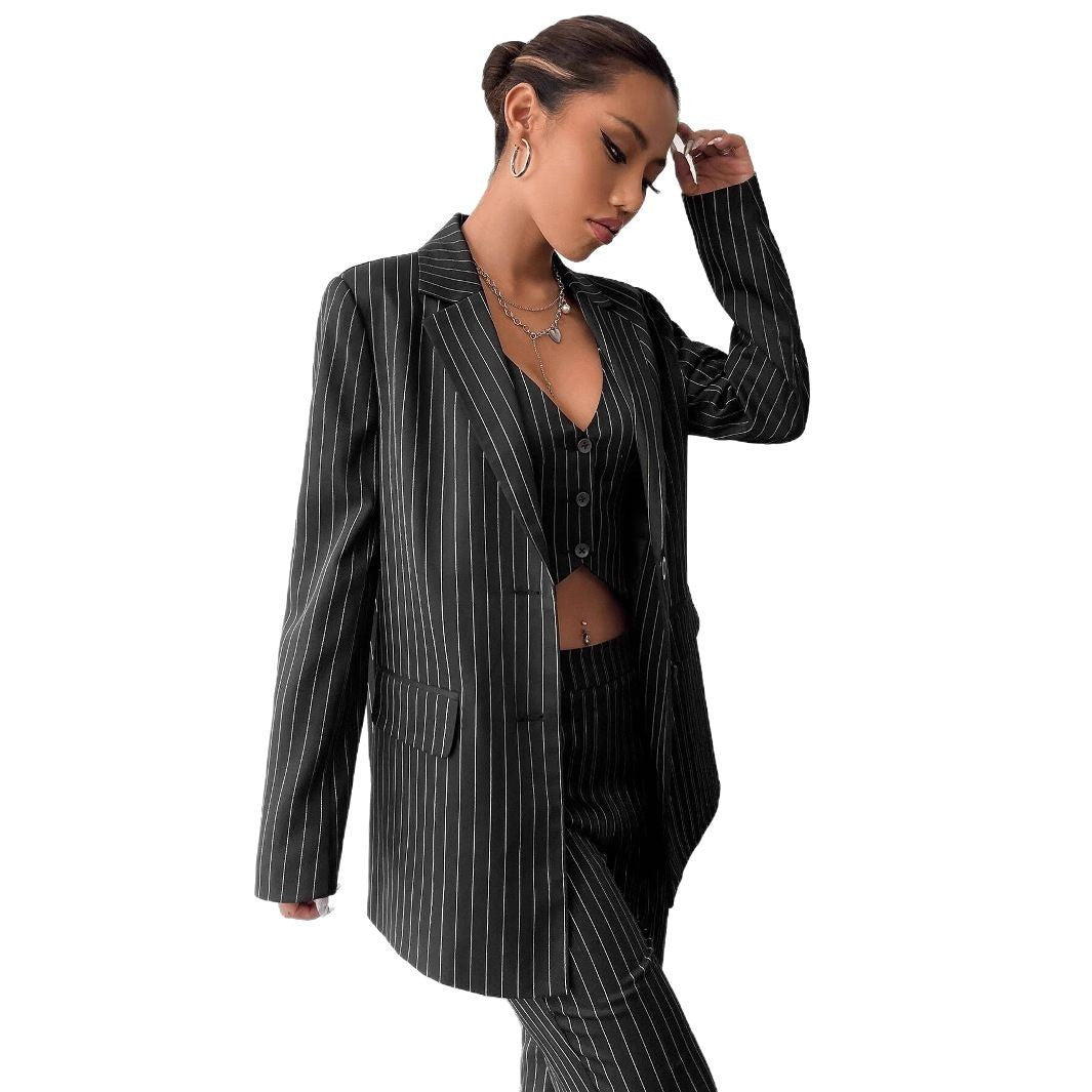 Striped Casual Coat For Women